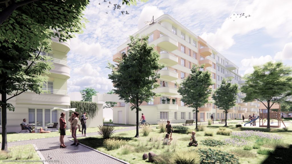Visualisierung des Projekts „Wohnen am Filmpark Babelsberg“.